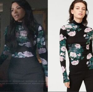 •Club Monaco• Julie wool blend black floral Printed Turtleneck small
